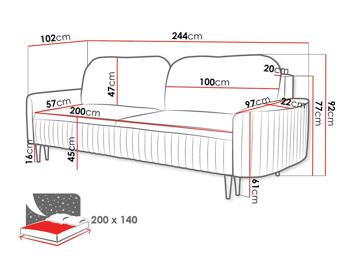 Sofa bed Kingston 138 (Velluto 10)