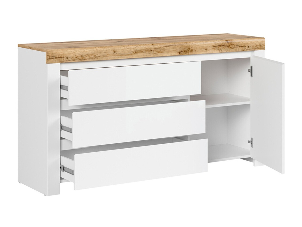 Chest of drawers Sonsoru 100 (White + Glossy white + Wotan Oak)