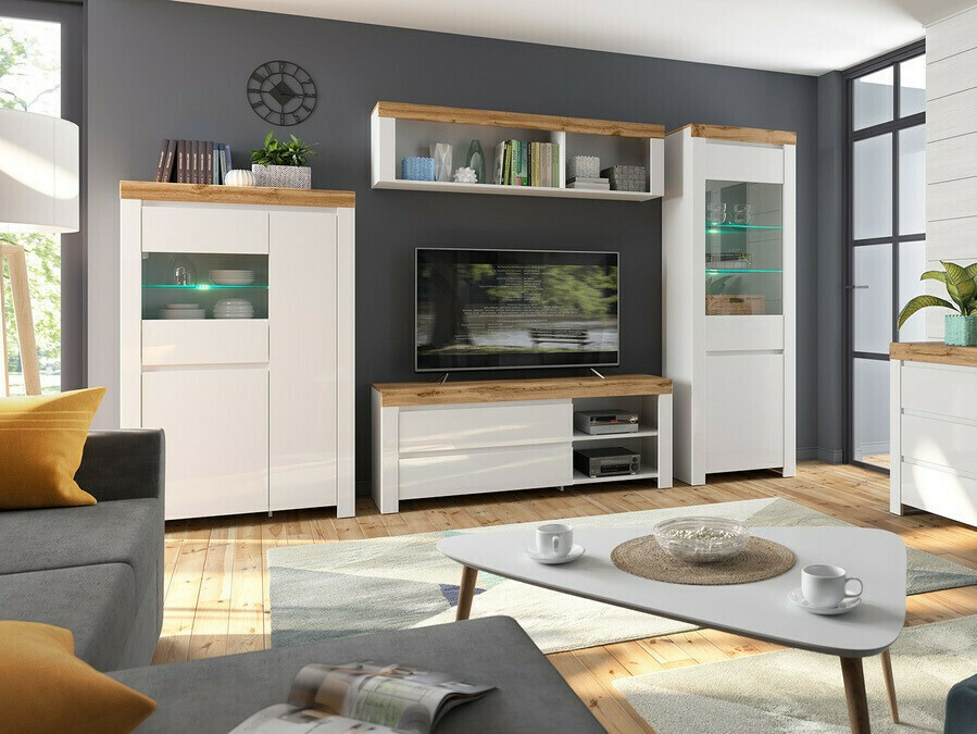 Wall shelf Sonsoru 109 (White + Glossy white + Wotan Oak)