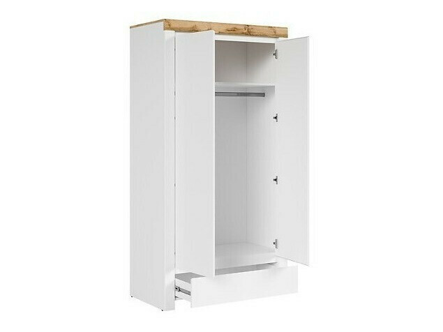 Wardrobe Sonsoru 110 (White + Glossy white + Wotan Oak)