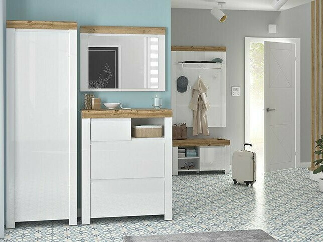 Wardrobe Sonsoru 117 (White + Glossy white + Wotan Oak)