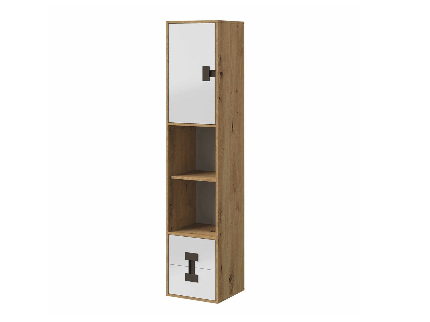 Bookcase Florevi 111 (Glossy white + Artisan oak)