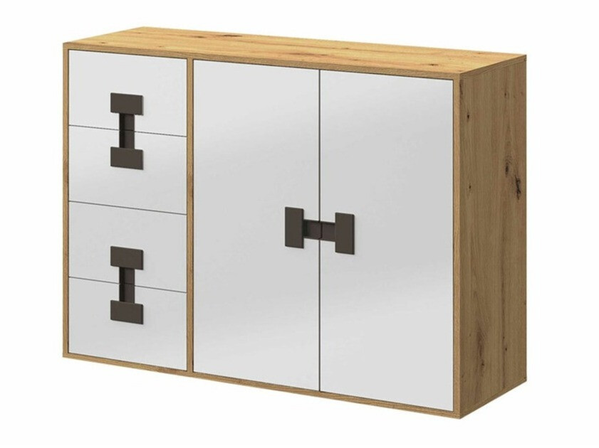 Chest of drawers Florevi 102 (Glossy white + Artisan oak)