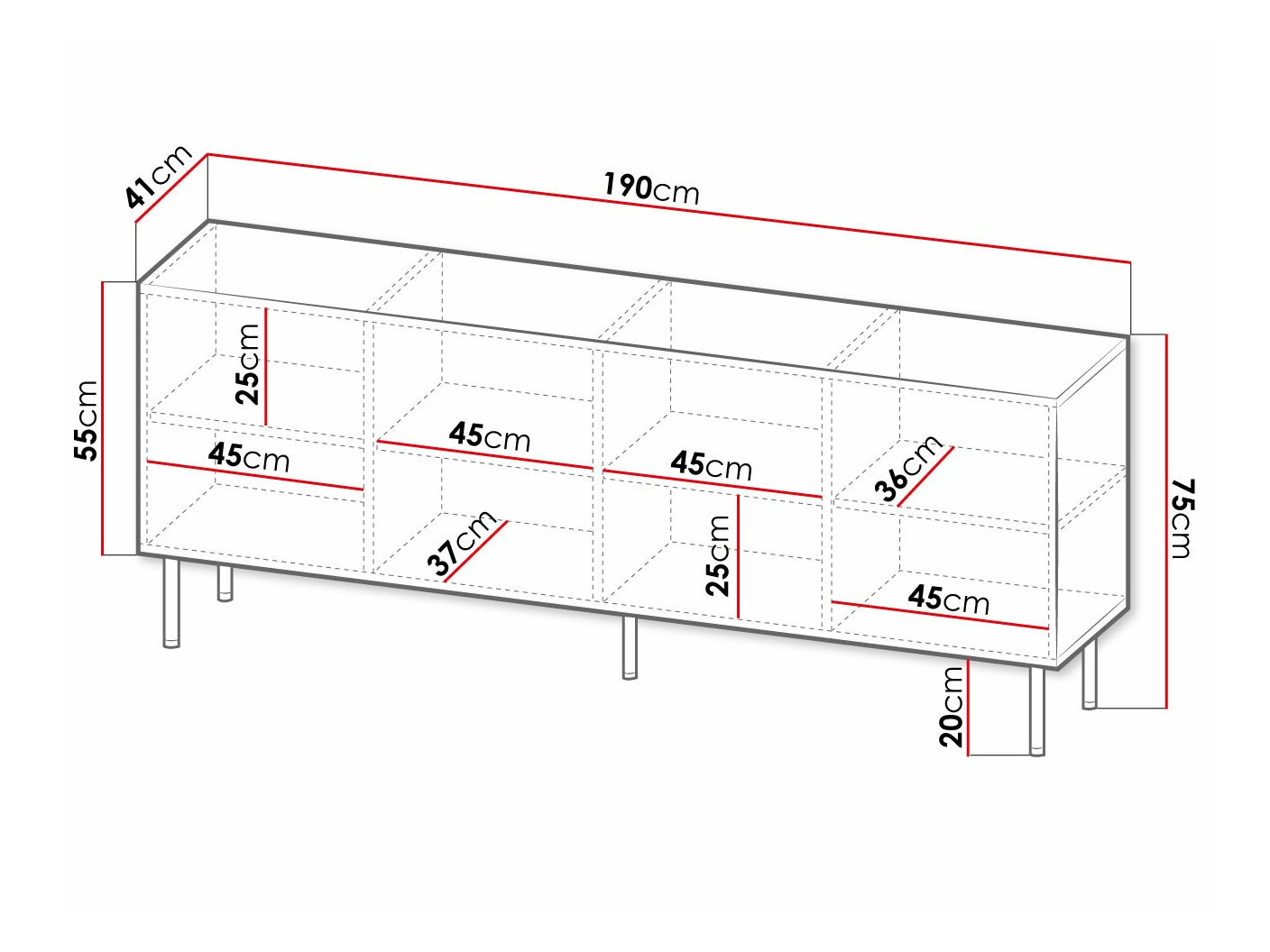 Sideboard Charlotte 170 (White + Black)