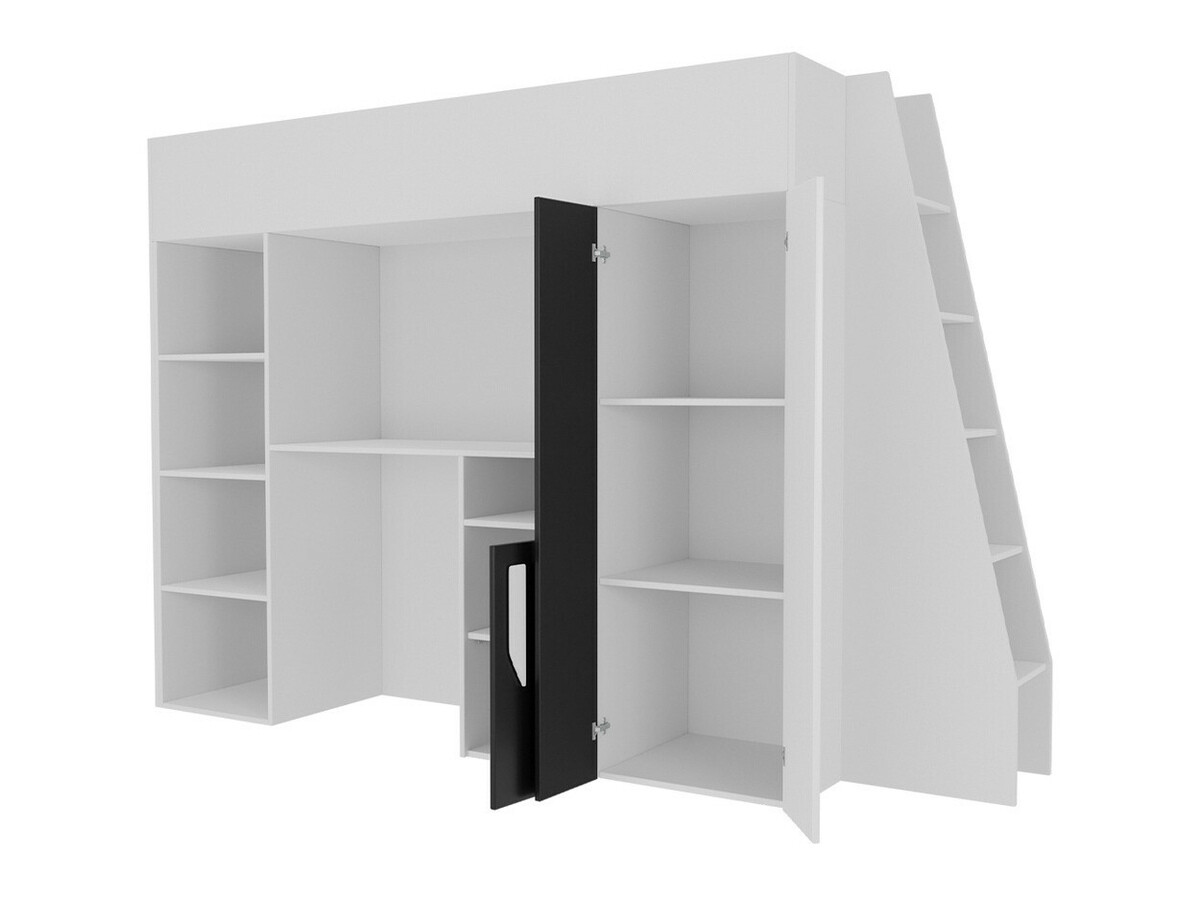 Loft bed Hartford 355 (White + Gloss grey + Glossy white)