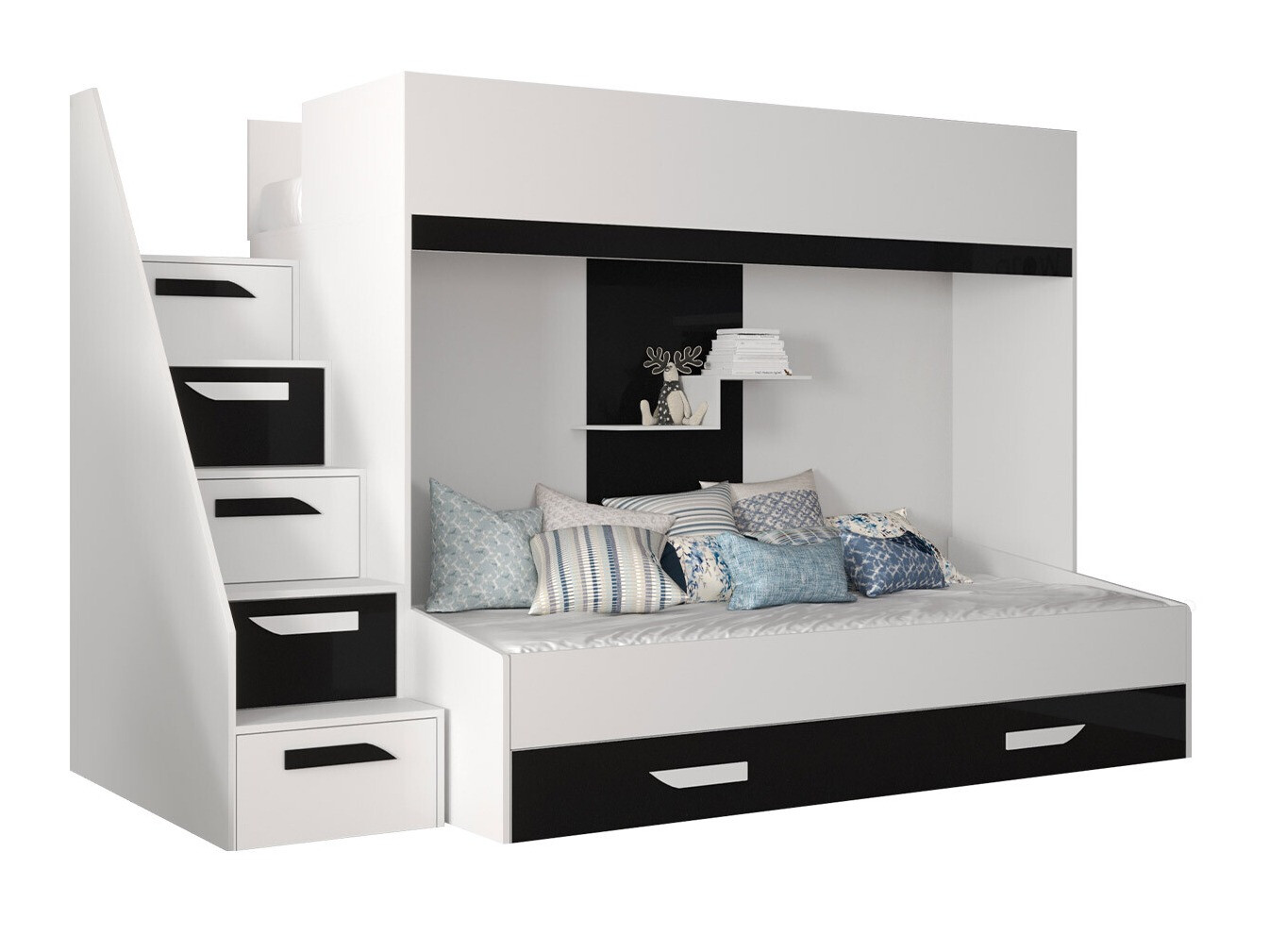 Bunk bed Hartford 356 (White + Glossy black + Glossy white)