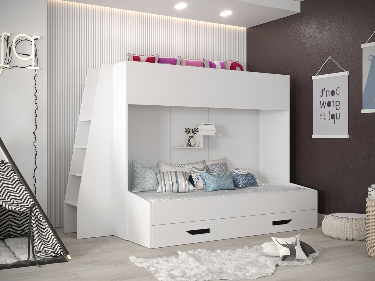 Bunk bed Hartford 357 (White + Glossy white + Black)