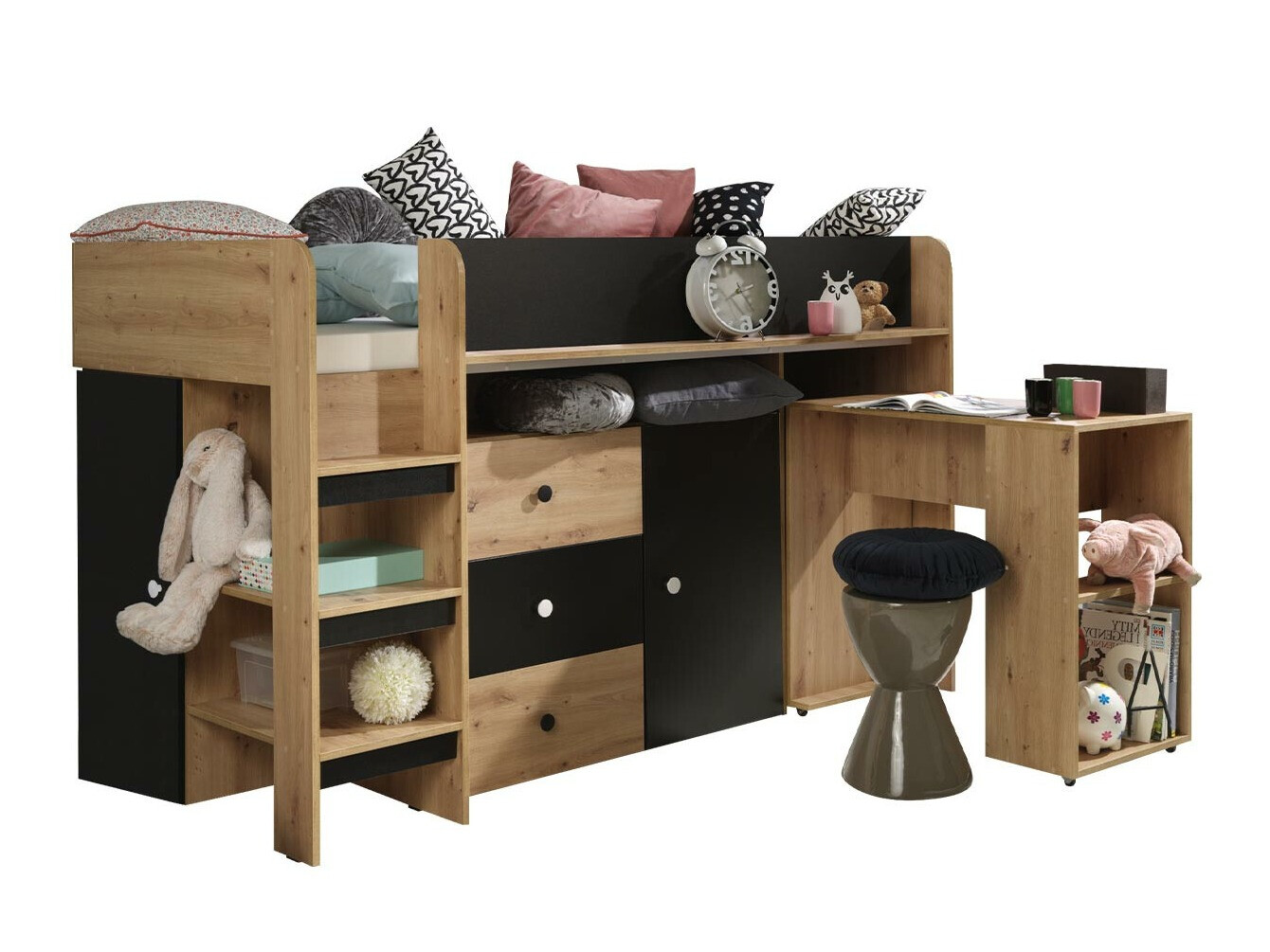 Loft bed Hartford 359 (Artisan oak + Black)