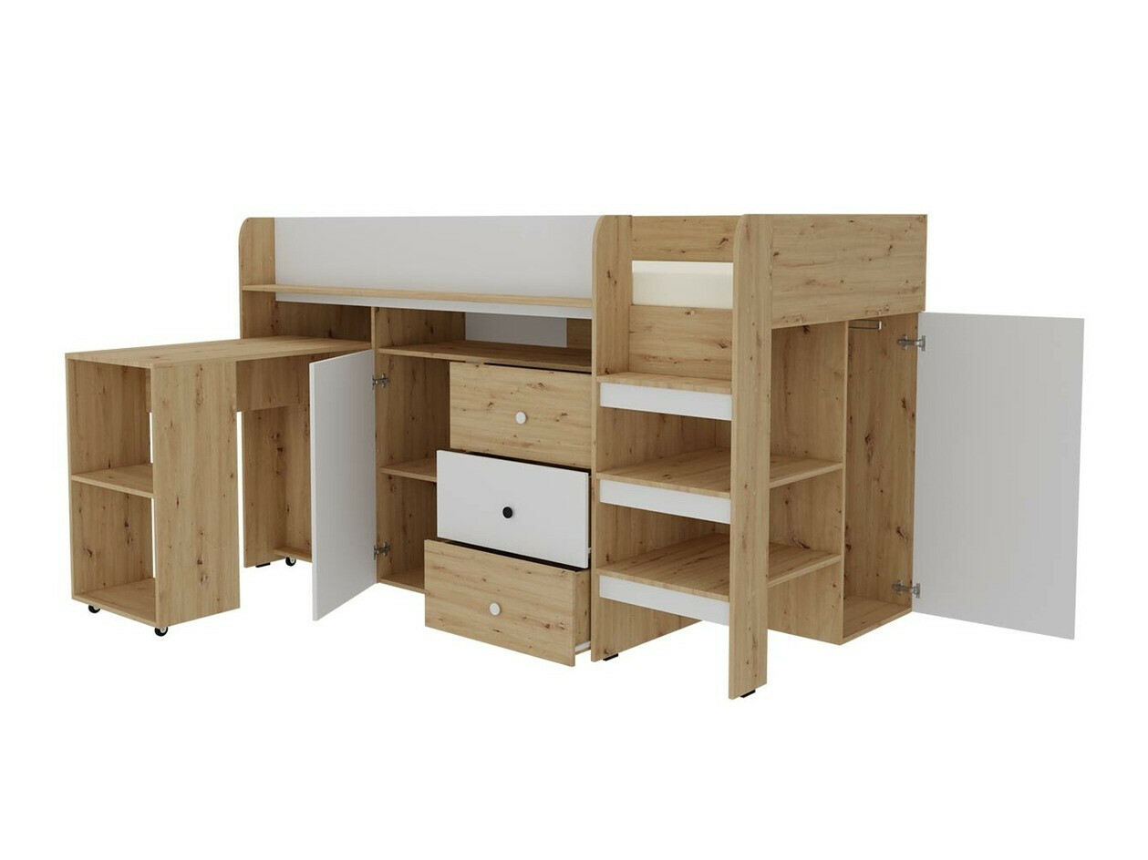 Loft bed Hartford 359 (Artisan oak + Black)