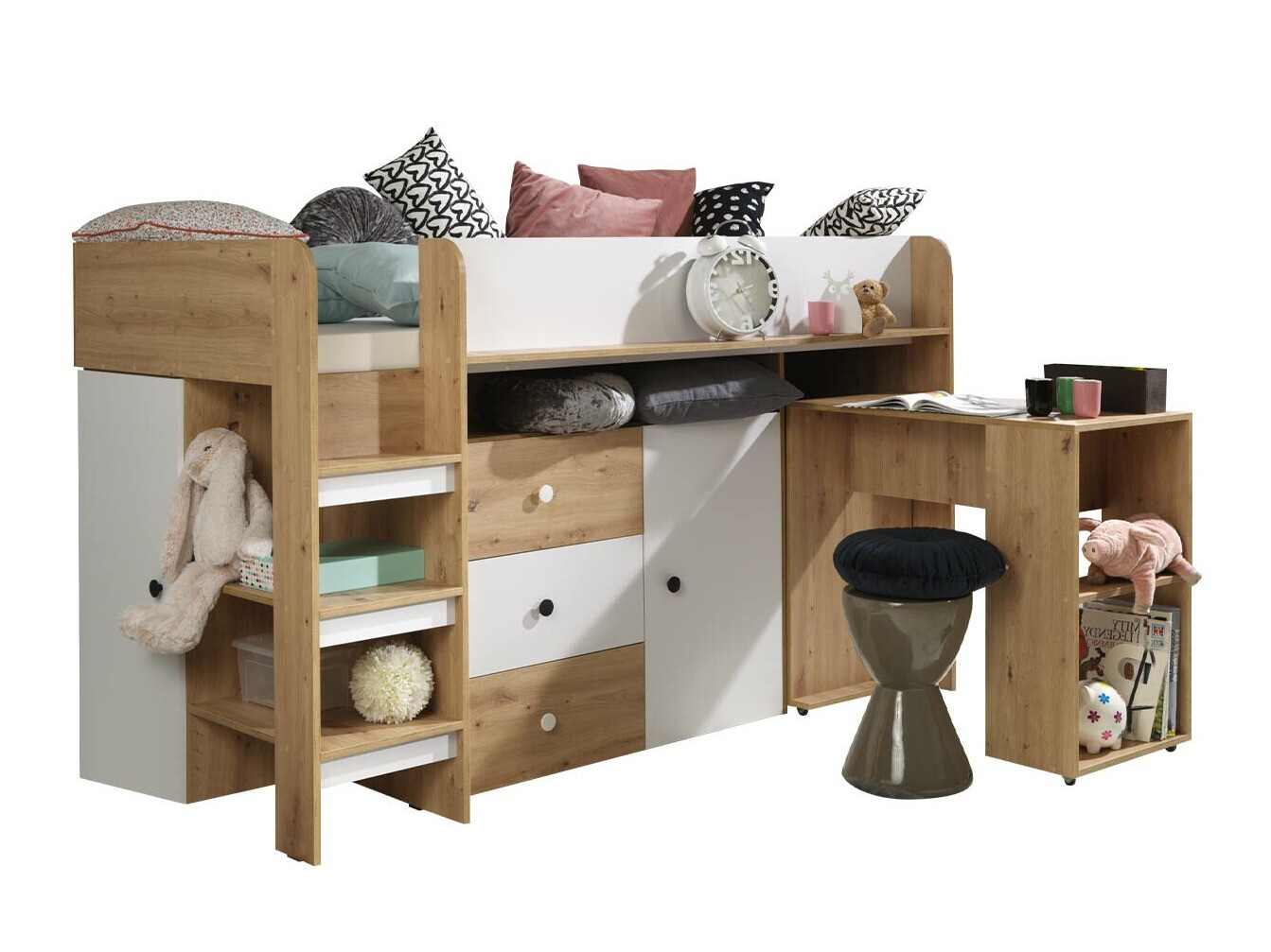 Loft bed Hartford 359 (Artisan oak + White)