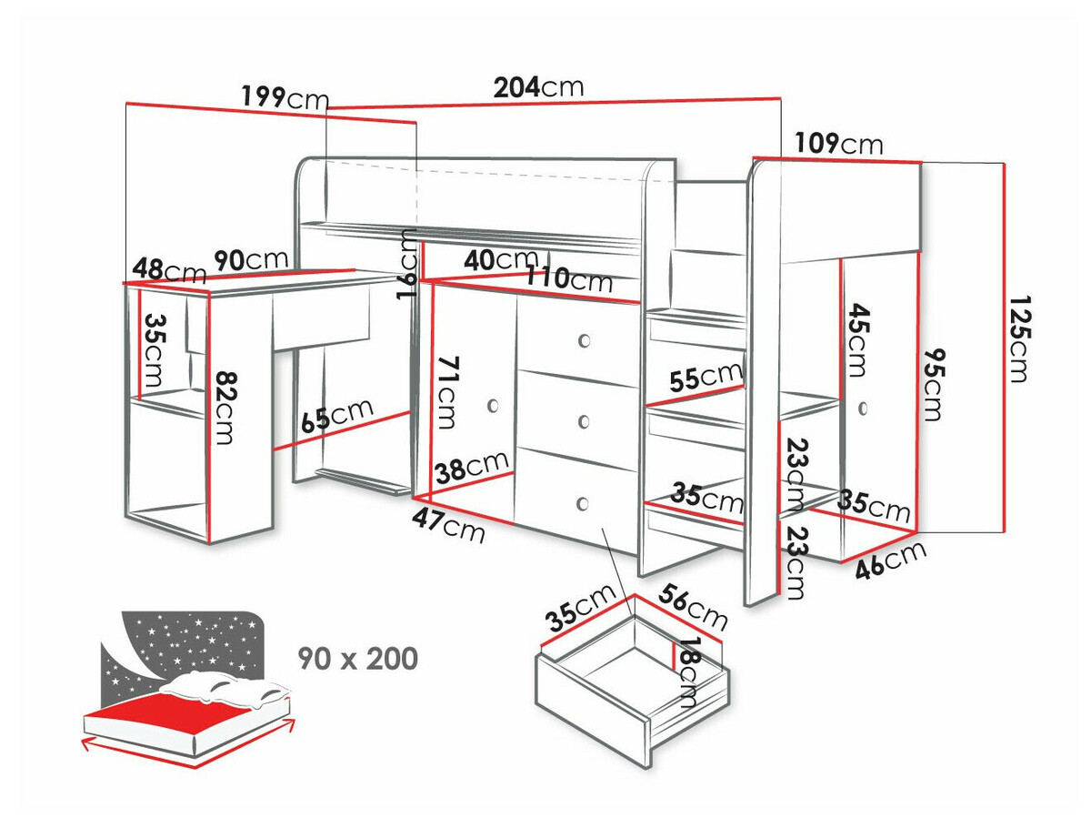Loft bed Hartford 359 (Artisan oak + White)