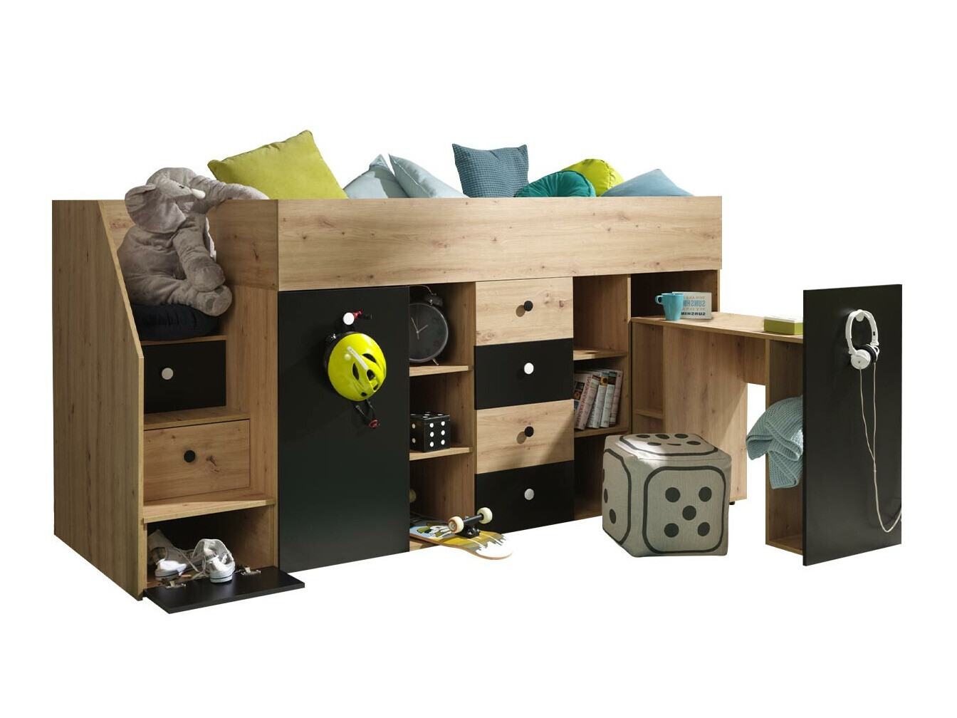 Loft bed Hartford 361 (Artisan oak + Black)