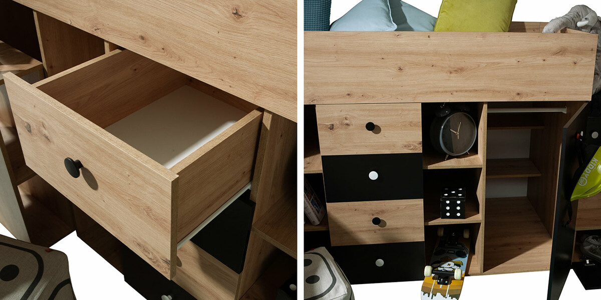 Loft bed Hartford 361 (Artisan oak + Black)