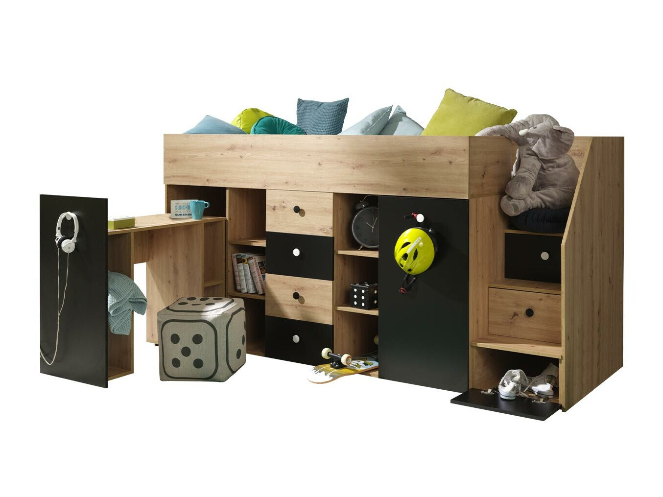Loft bed Hartford 361 (Artisan oak + Black)