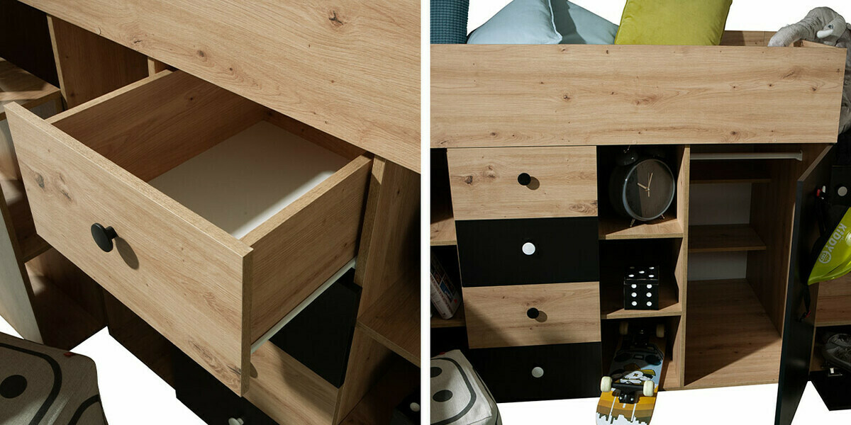 Loft bed Hartford 361 (Artisan oak + Black)