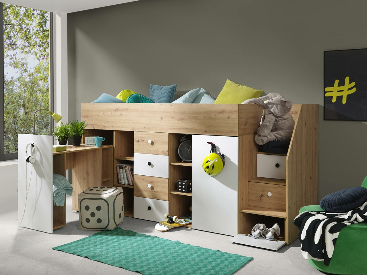Loft bed Hartford 361 (Artisan oak + White)