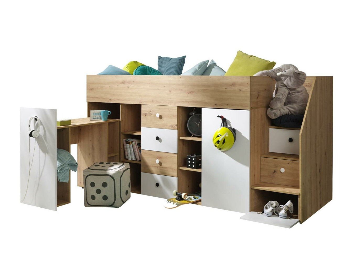Loft bed Hartford 361 (Artisan oak + White)