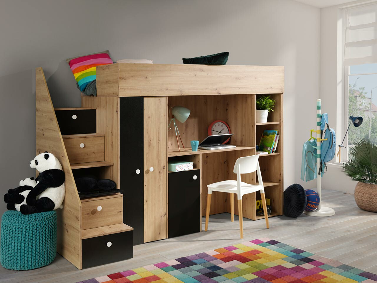 Loft bed Hartford 362 (Artisan oak + Black)