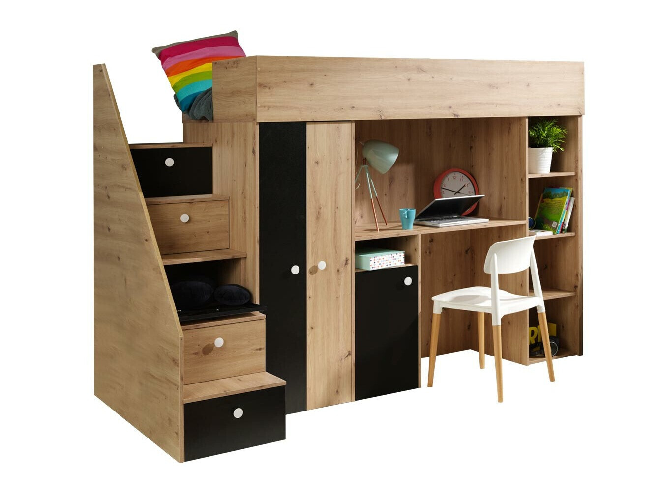 Loft bed Hartford 362 (Artisan oak + Black)