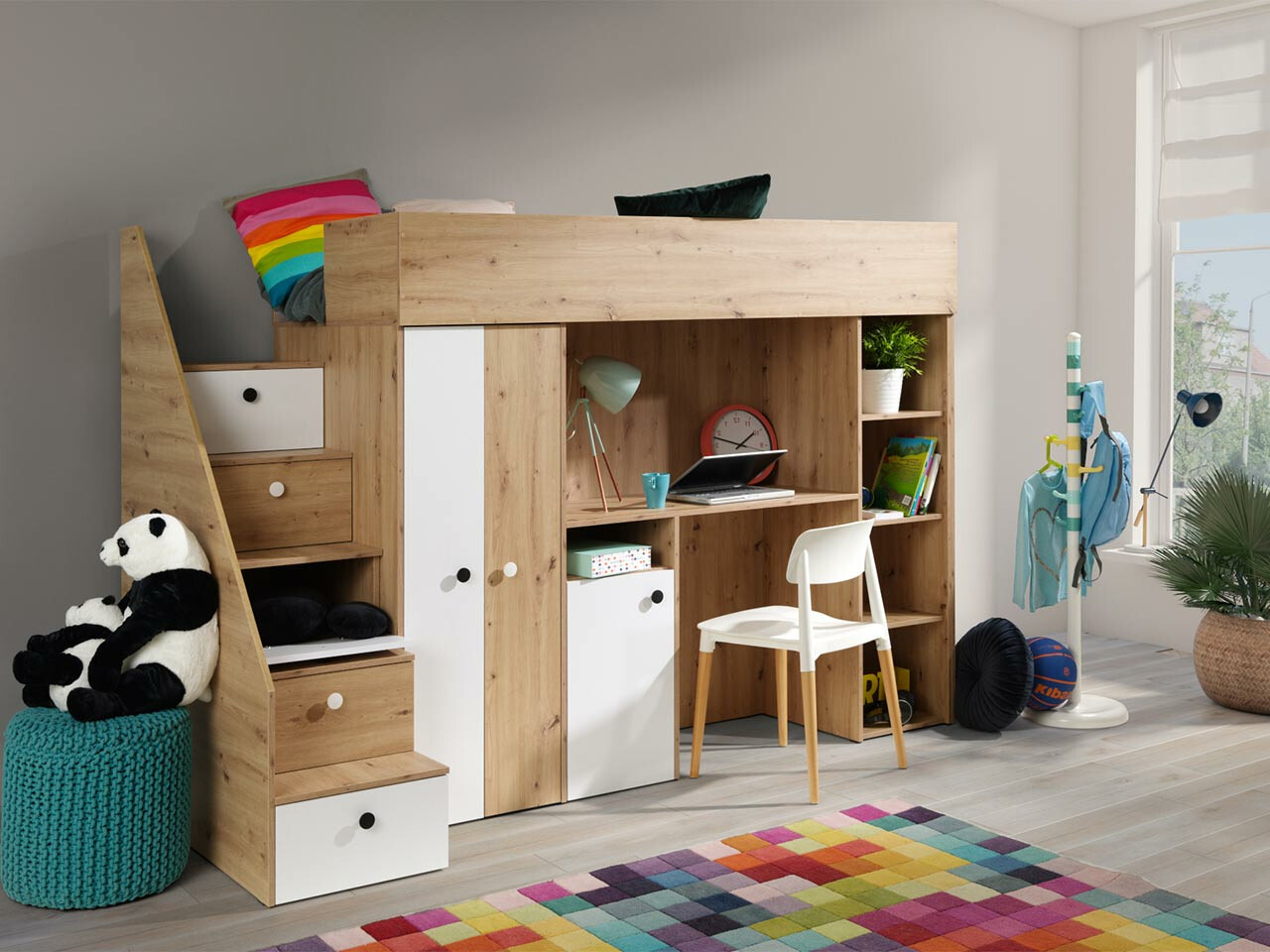 Loft bed Hartford 362 (Artisan oak + White)
