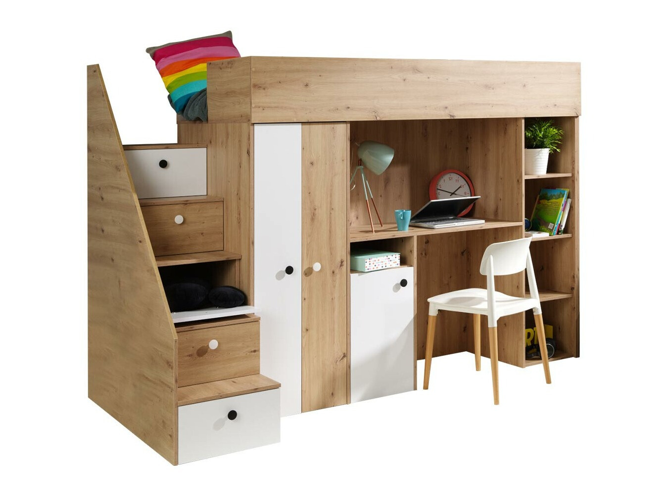 Loft bed Hartford 362 (Artisan oak + White)