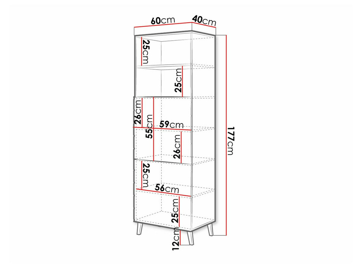 Bookcase Charlotte 178 (Graphite + Glossy graphite)