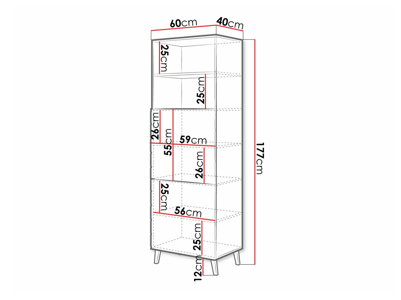 Bookcase Charlotte 178 (White + Glossy white)