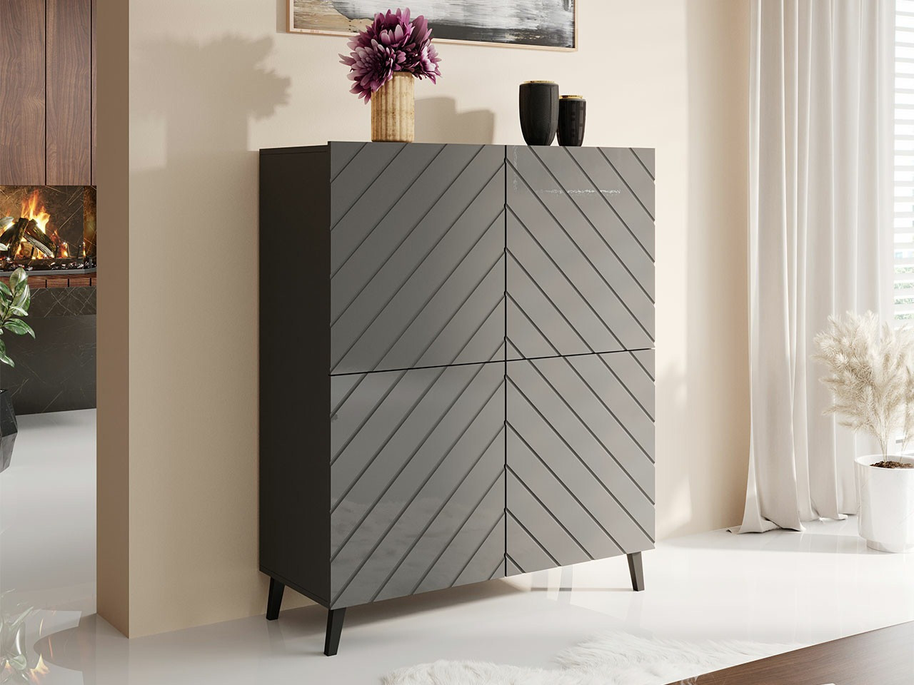 Sideboard Charlotte 179 (Graphite + Glossy graphite)