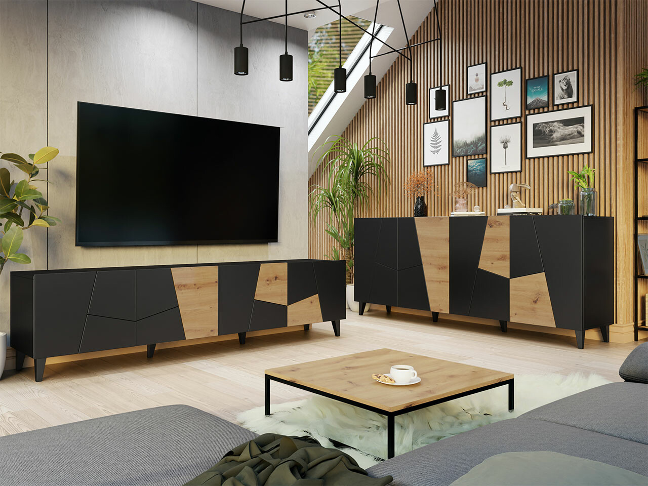 Living room set Charlotte 182 (Black + Craft oak)
