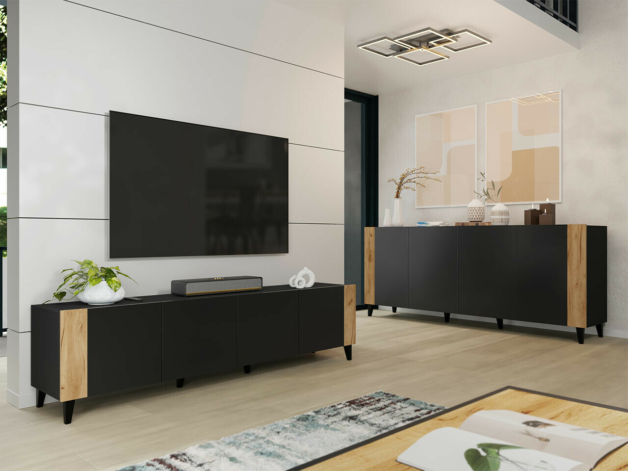 Living room set Charlotte 185 (Black + Craft oak)