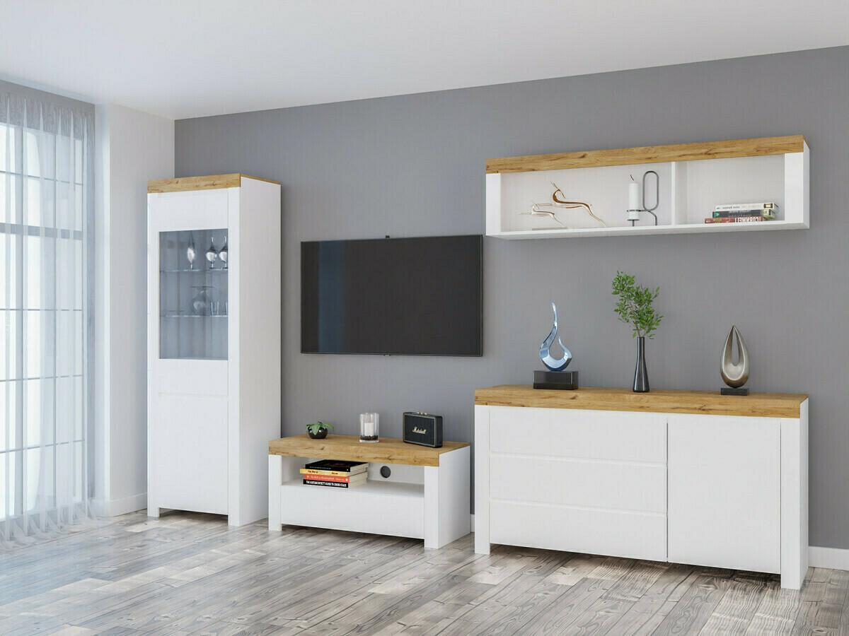 Chest of drawers Sonsoru 100 (White + Glossy white + Wotan Oak)