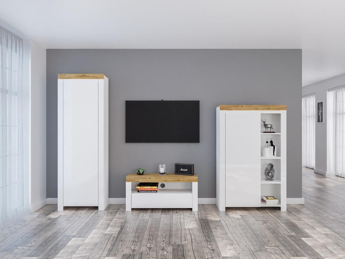 Living room set Sonsoru 147 (White + Glossy white + Wotan Oak)