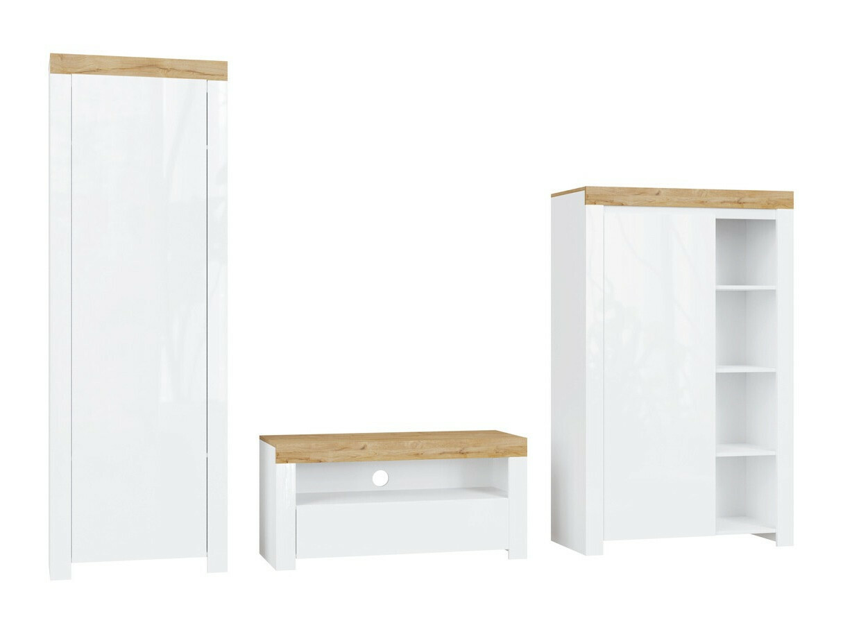 Living room set Sonsoru 147 (White + Glossy white + Wotan Oak)