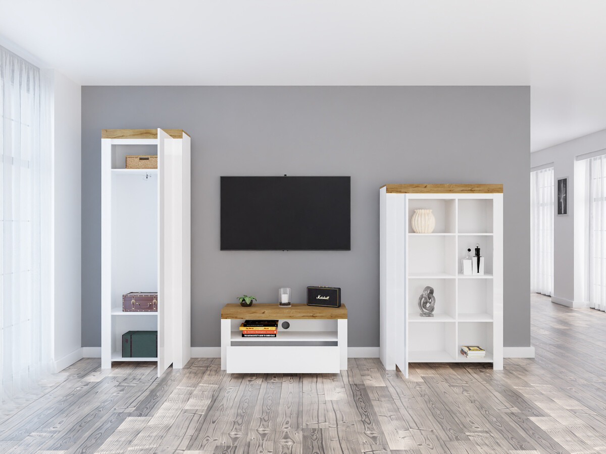 Living room set Sonsoru 147 (White + Glossy white + Wotan Oak)