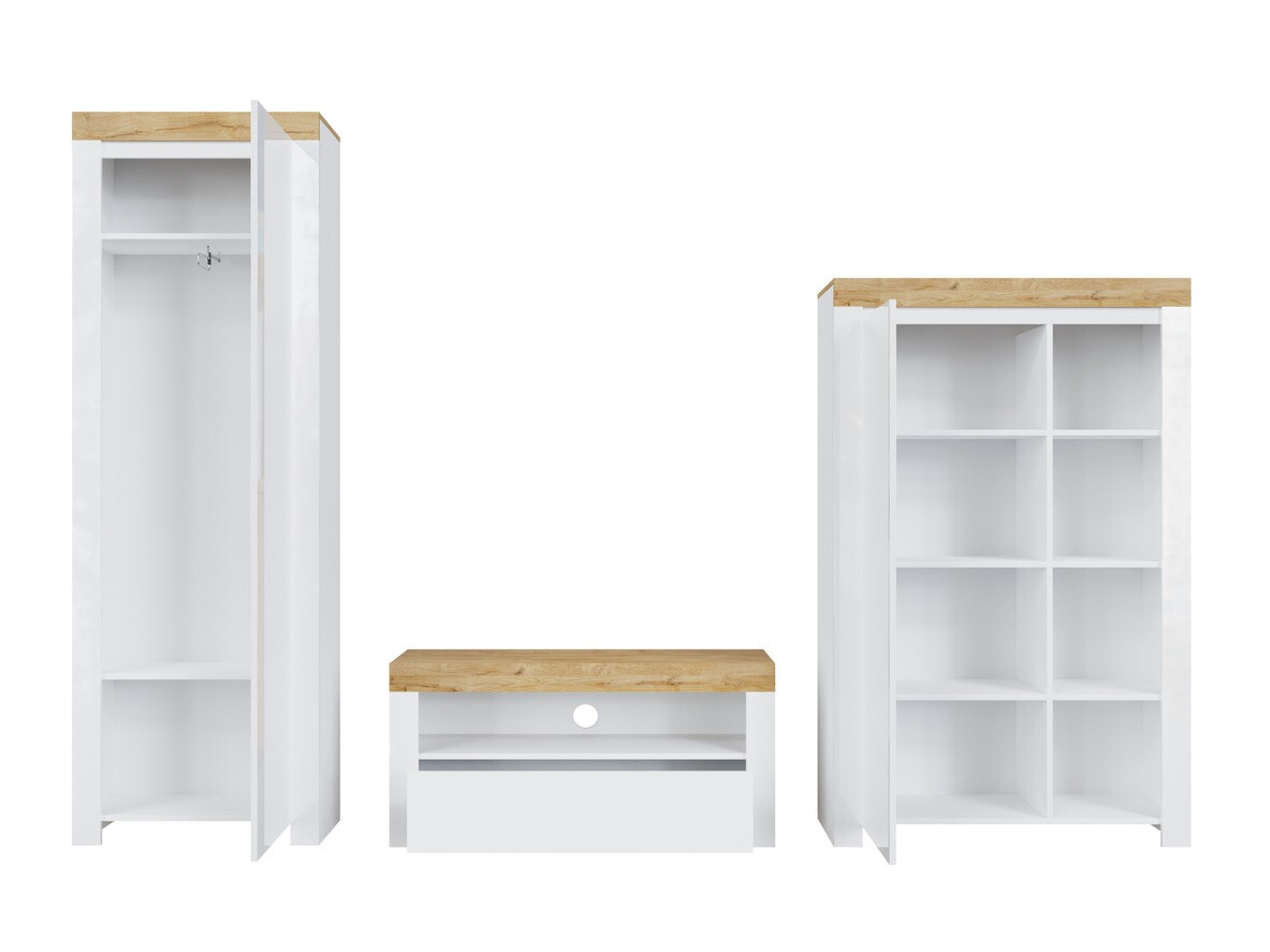 Living room set Sonsoru 147 (White + Glossy white + Wotan Oak)