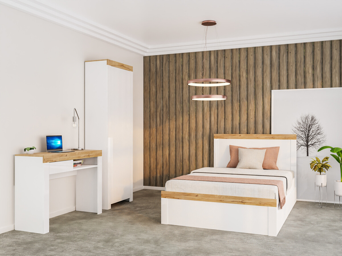 Bed Sonsoru 115 (White + Glossy white + Wotan Oak)