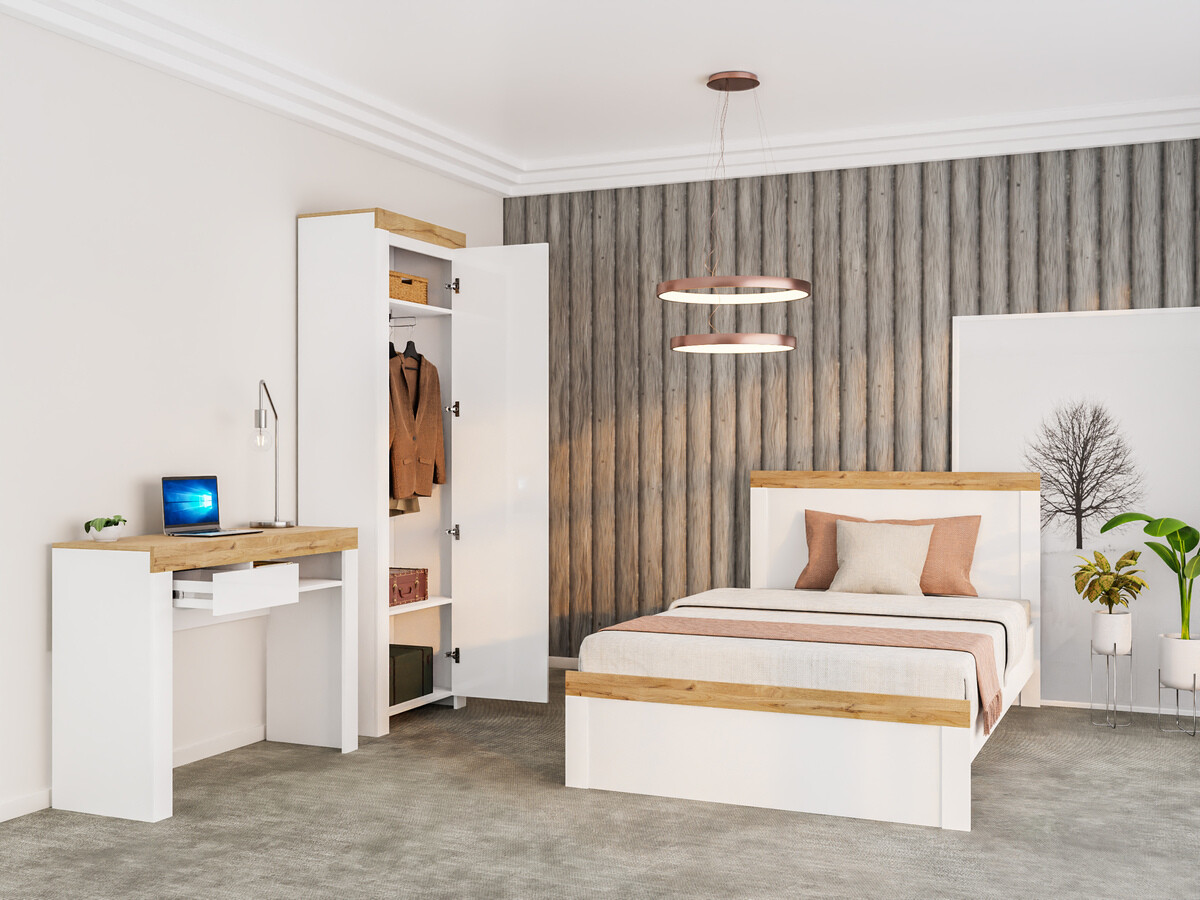Bed Sonsoru 115 (White + Glossy white + Wotan Oak)