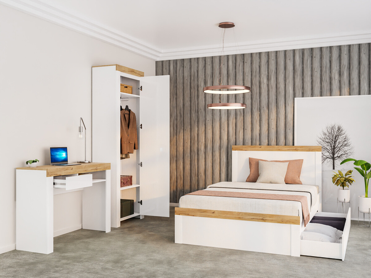 Bed Sonsoru 115 (White + Glossy white + Wotan Oak)