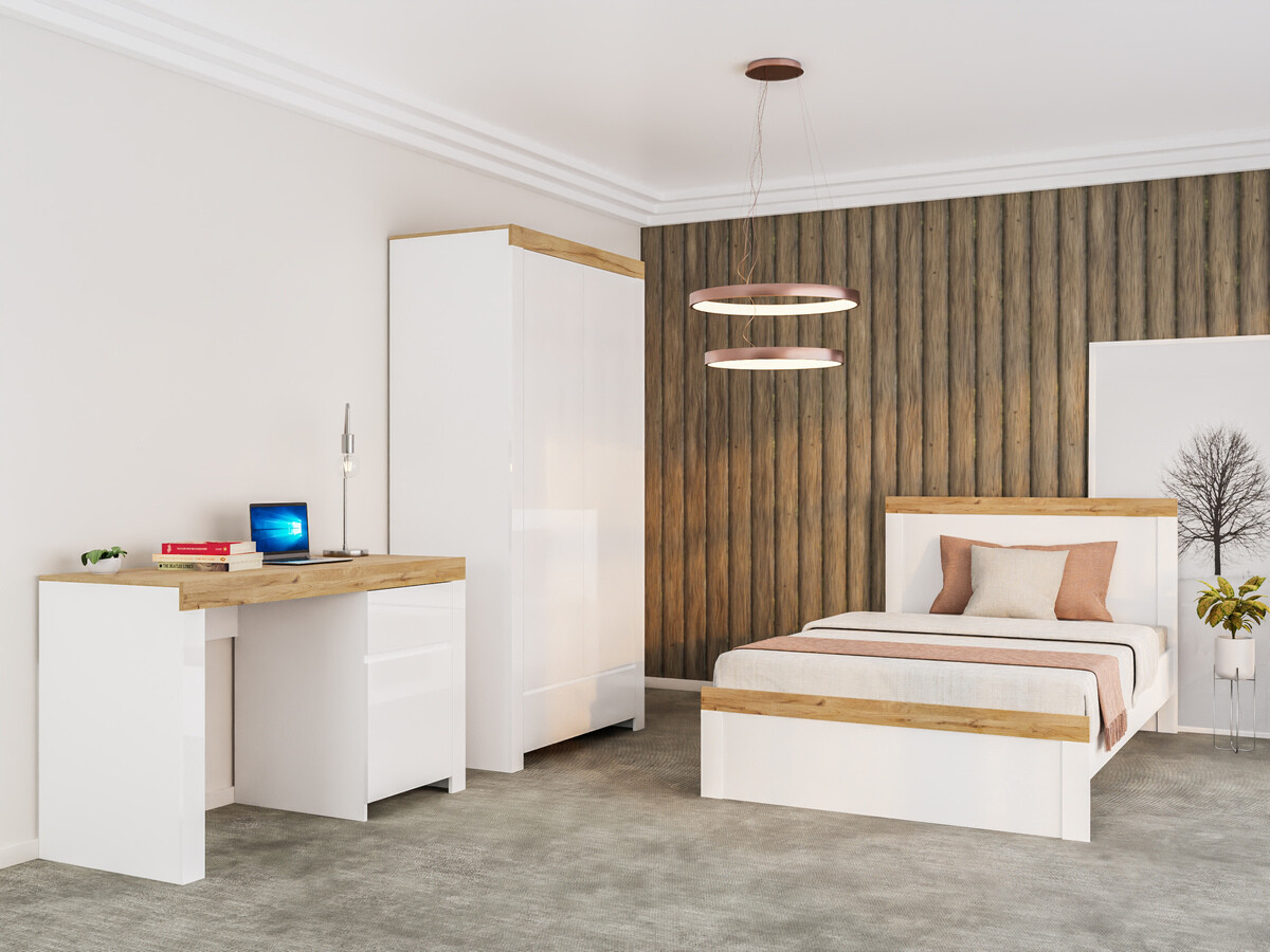 Bed Sonsoru 115 (White + Glossy white + Wotan Oak)