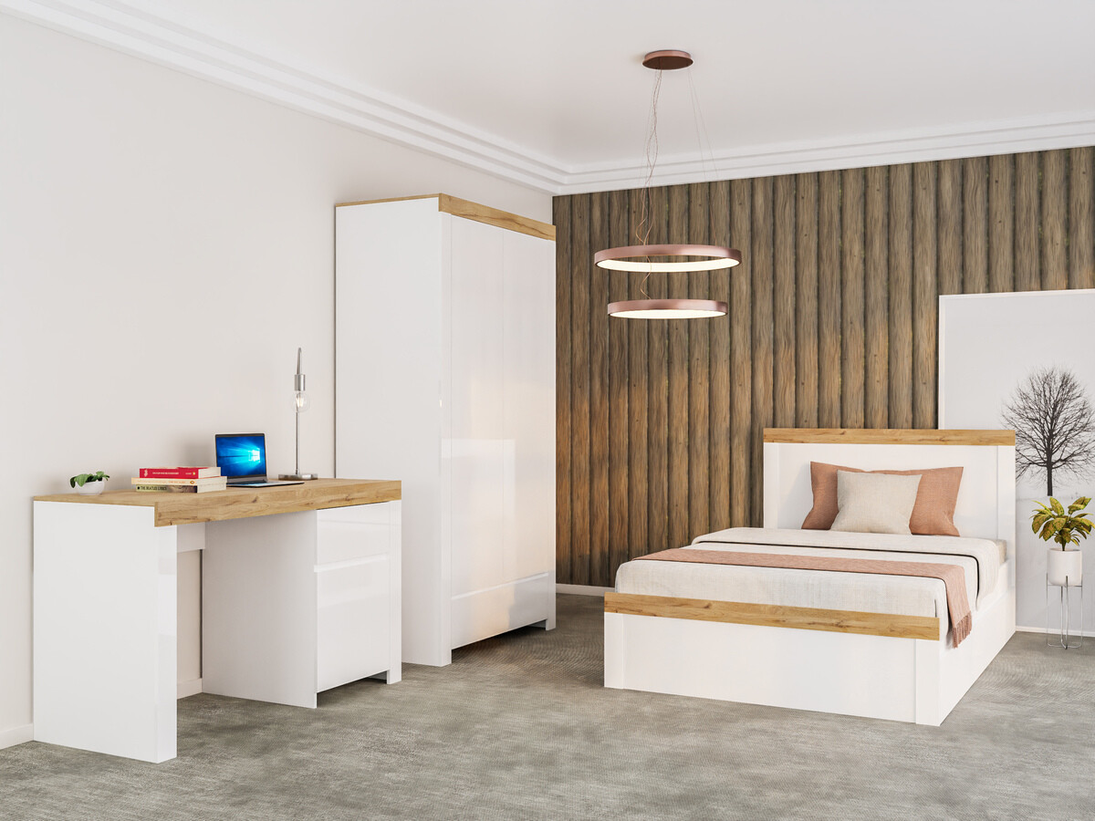 Bed Sonsoru 115 (White + Glossy white + Wotan Oak)