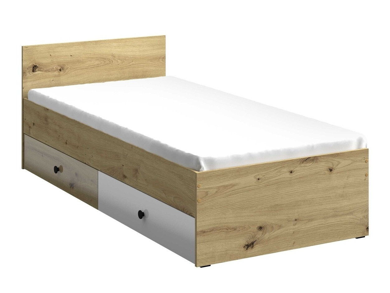 Bed Mirelbu 112 (Artisan oak + Glossy white + Black)
