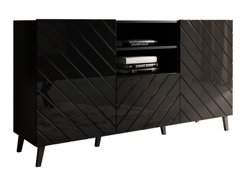 Chest of drawers Charlotte 143 (Black + Glossy black)
