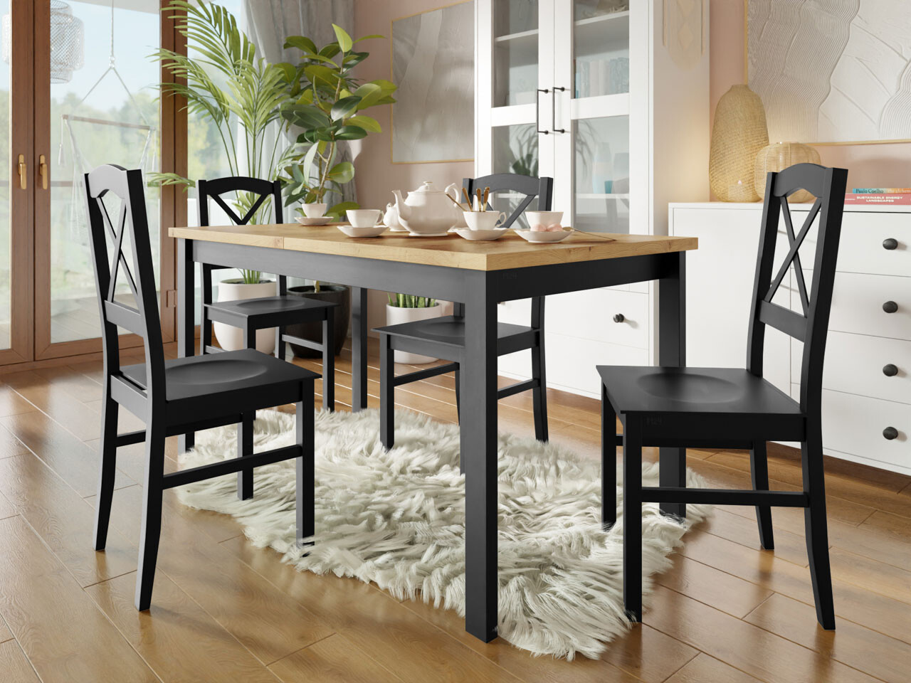 Dining set Victorville 280 (Black + Artisan oak)