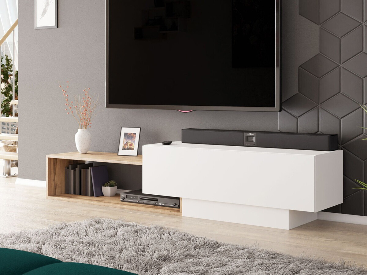 TV stand Pinos (White + Wotan Oak)