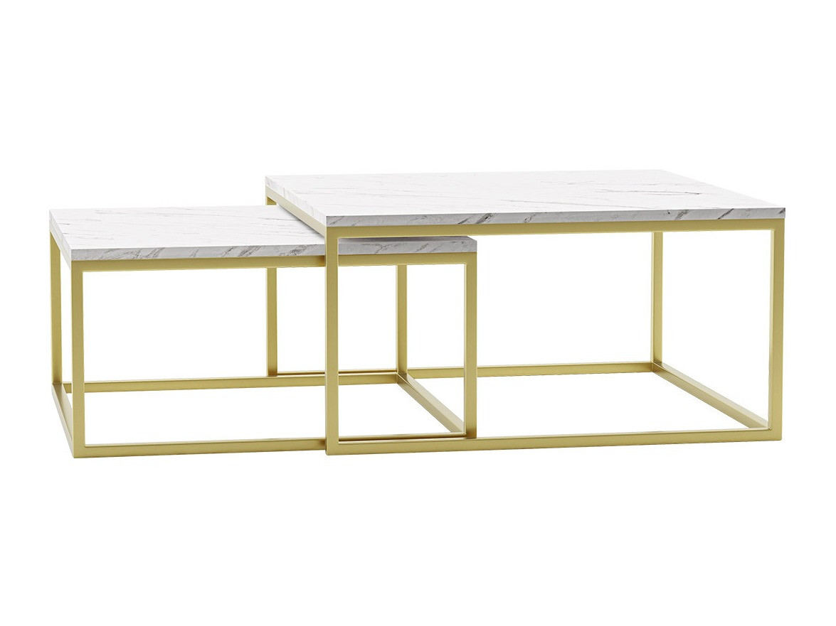 Coffee table set Oswego 102 (White marble + Golden)