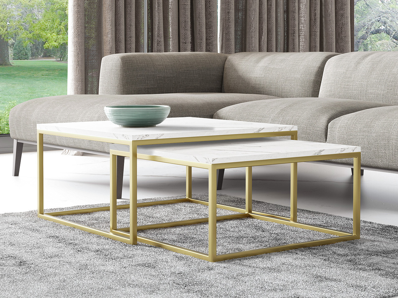 Nest of coffee tables Oswego 102 (White marble + Golden)