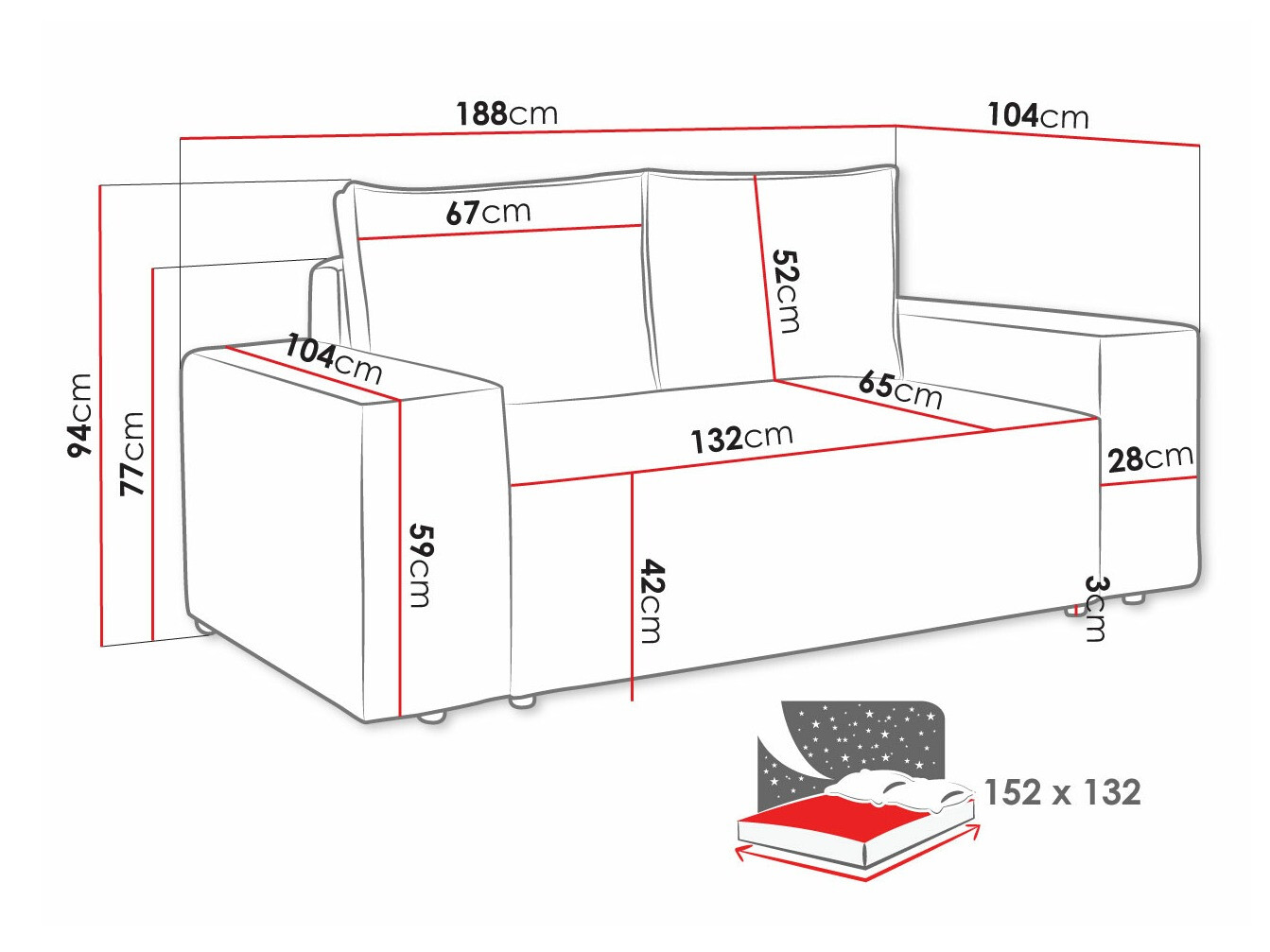 Sofa bed Clovis 107 (Manila 35)