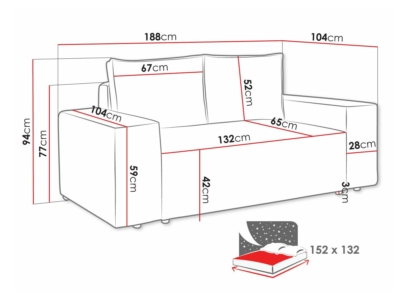 Sofa bed Clovis 107 (Poso 100)