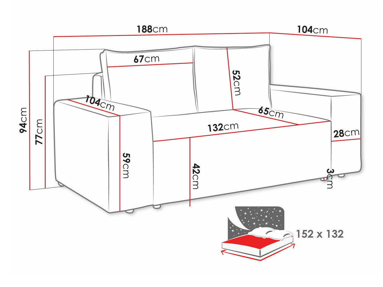 Sofa bed Clovis 107 (Poso 110)