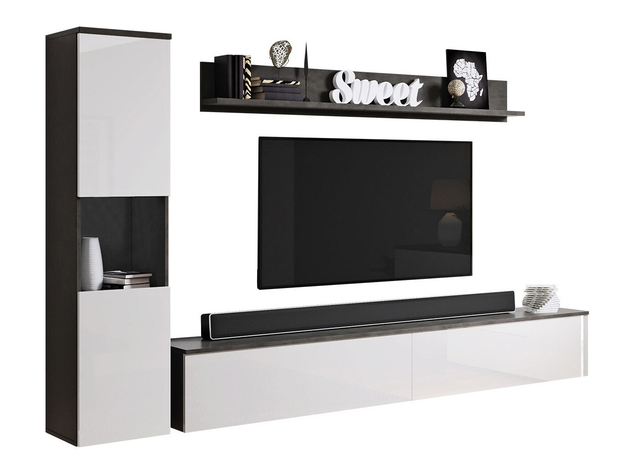 Living room set Sarasota 130 (Dark grey + Glossy white)
